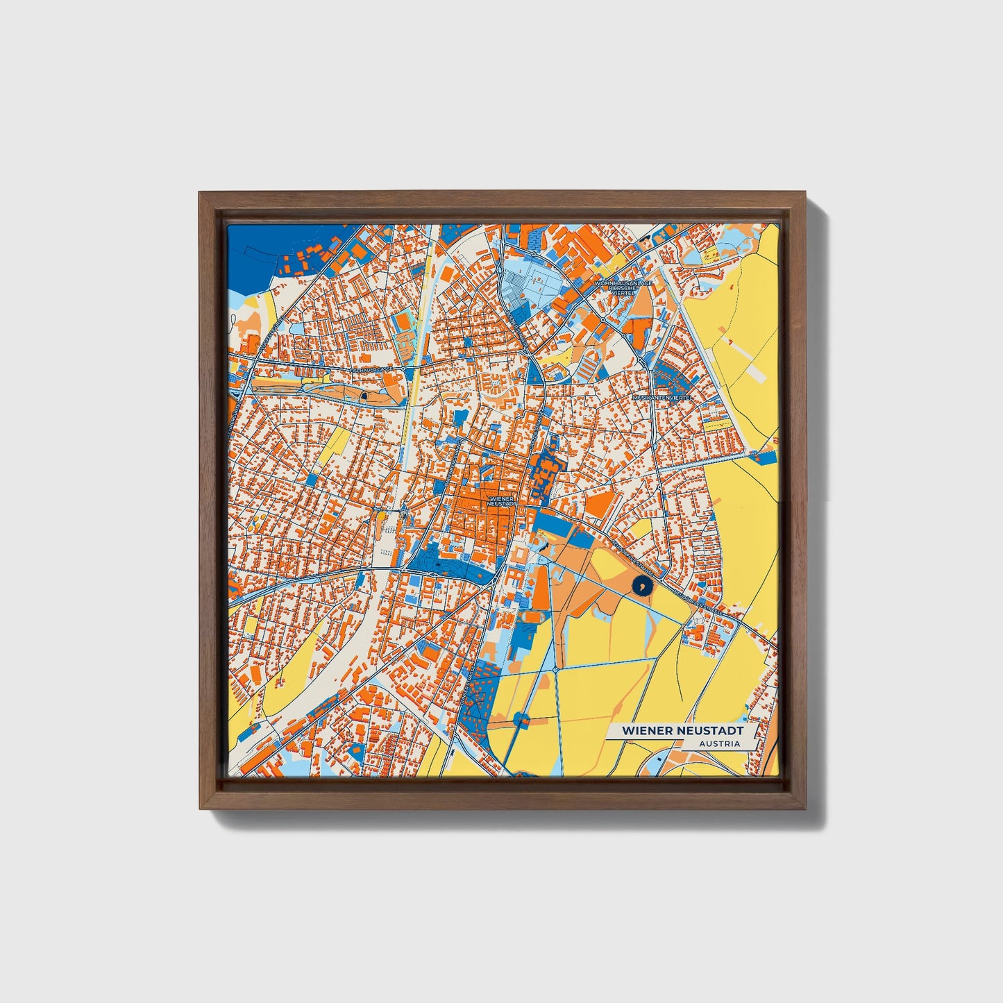 Wiener Neustadt Austria Colorful City Map Canvas Print • Dark Wooden Framed