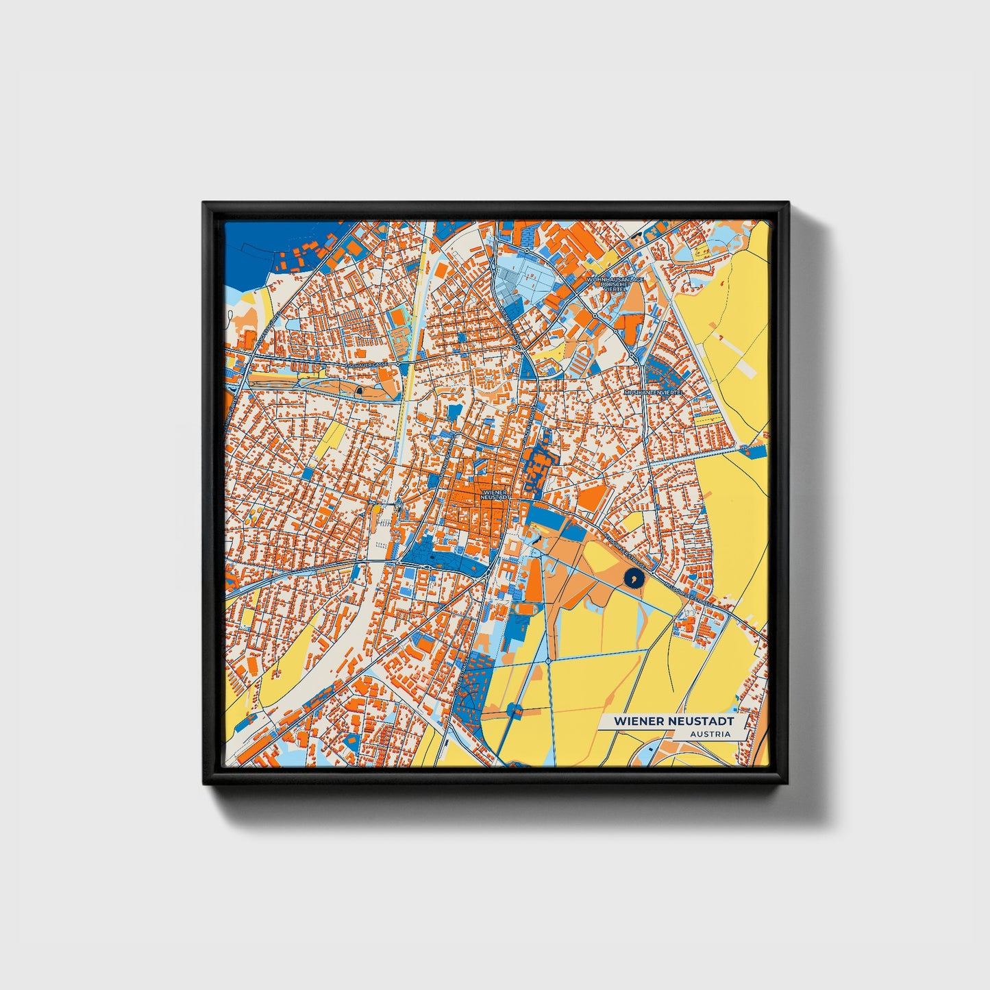 Wiener Neustadt Austria Colorful City Map Canvas Print • Black Framed