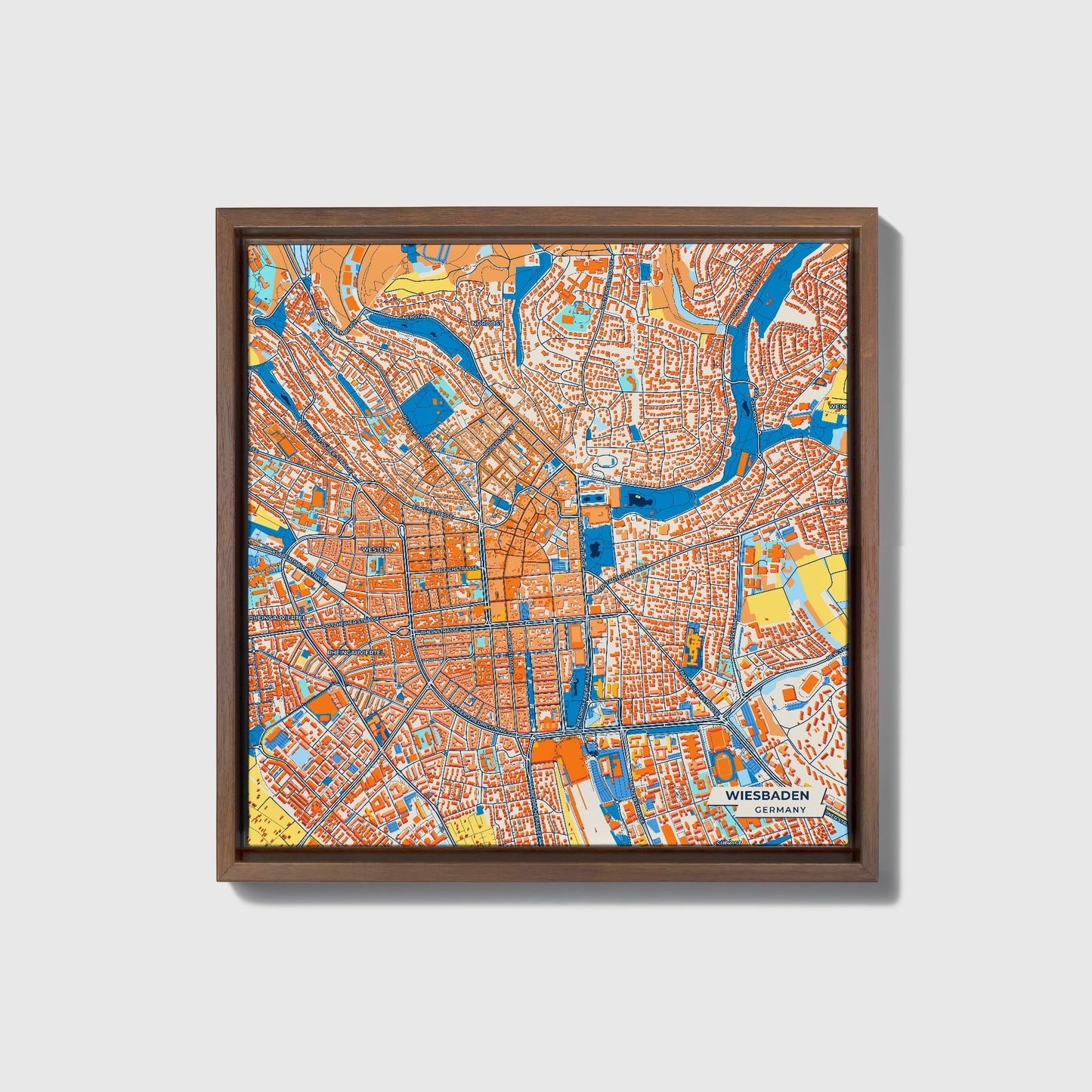 Wiesbaden Germany Colorful City Map Canvas Print • Dark Wooden Framed