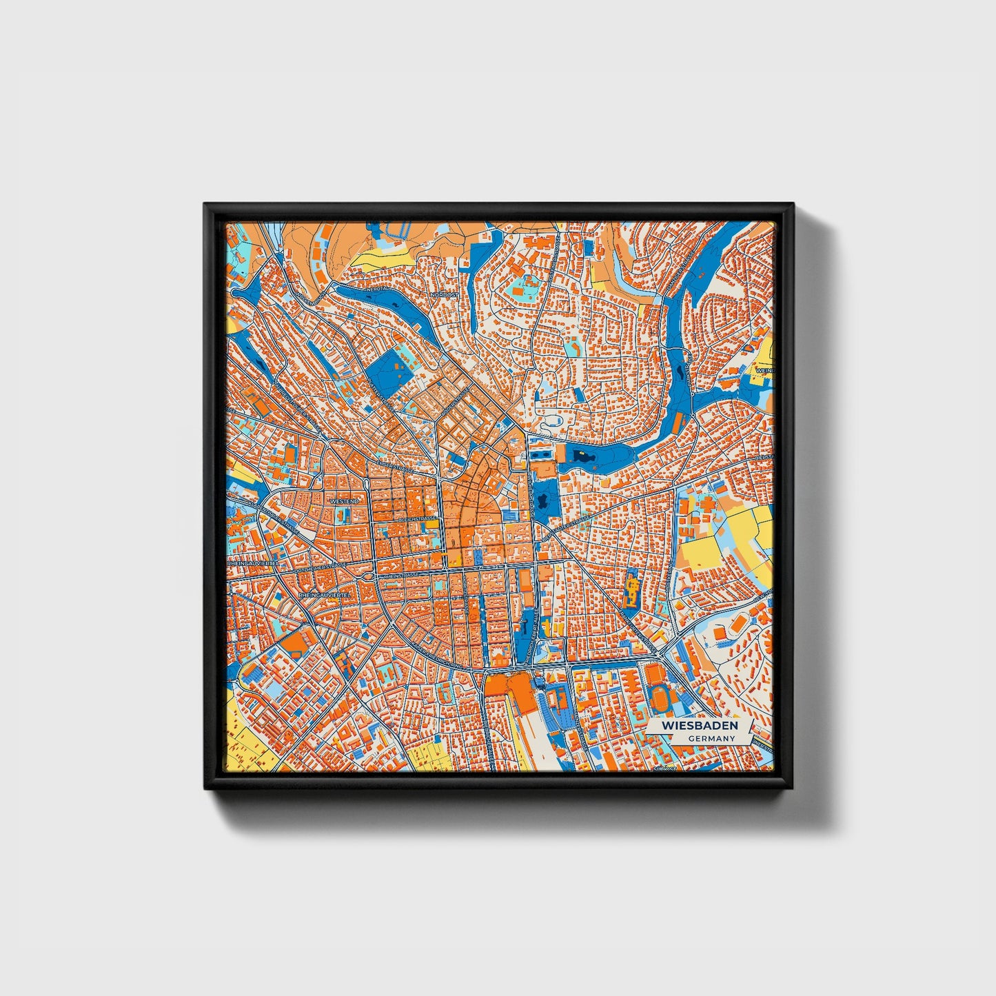Wiesbaden Germany Colorful City Map Canvas Print • Black Framed