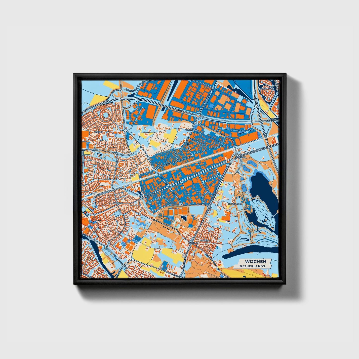 Wijchen Netherlands Colorful City Map Canvas Print • Black Framed