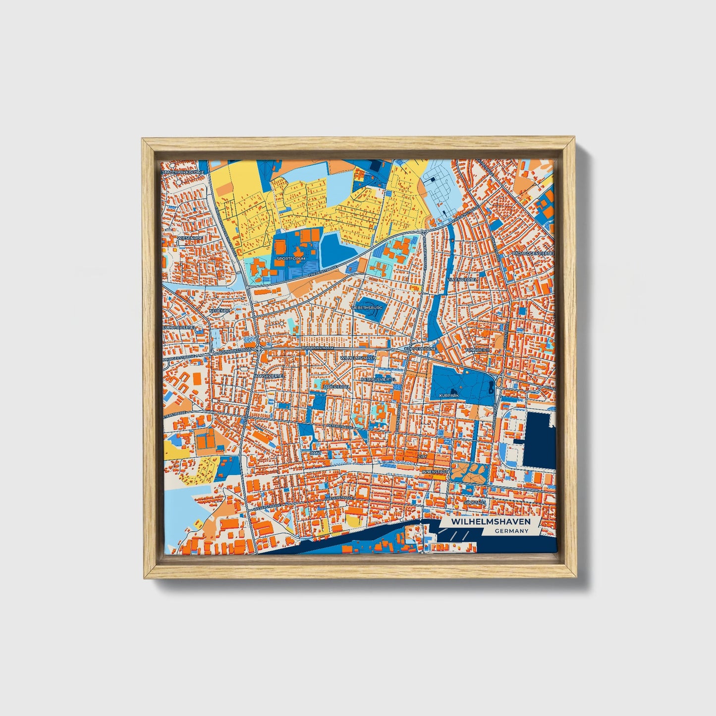 Wilhelmshaven Germany Colorful City Map Canvas Print • Natural Wooden Framed