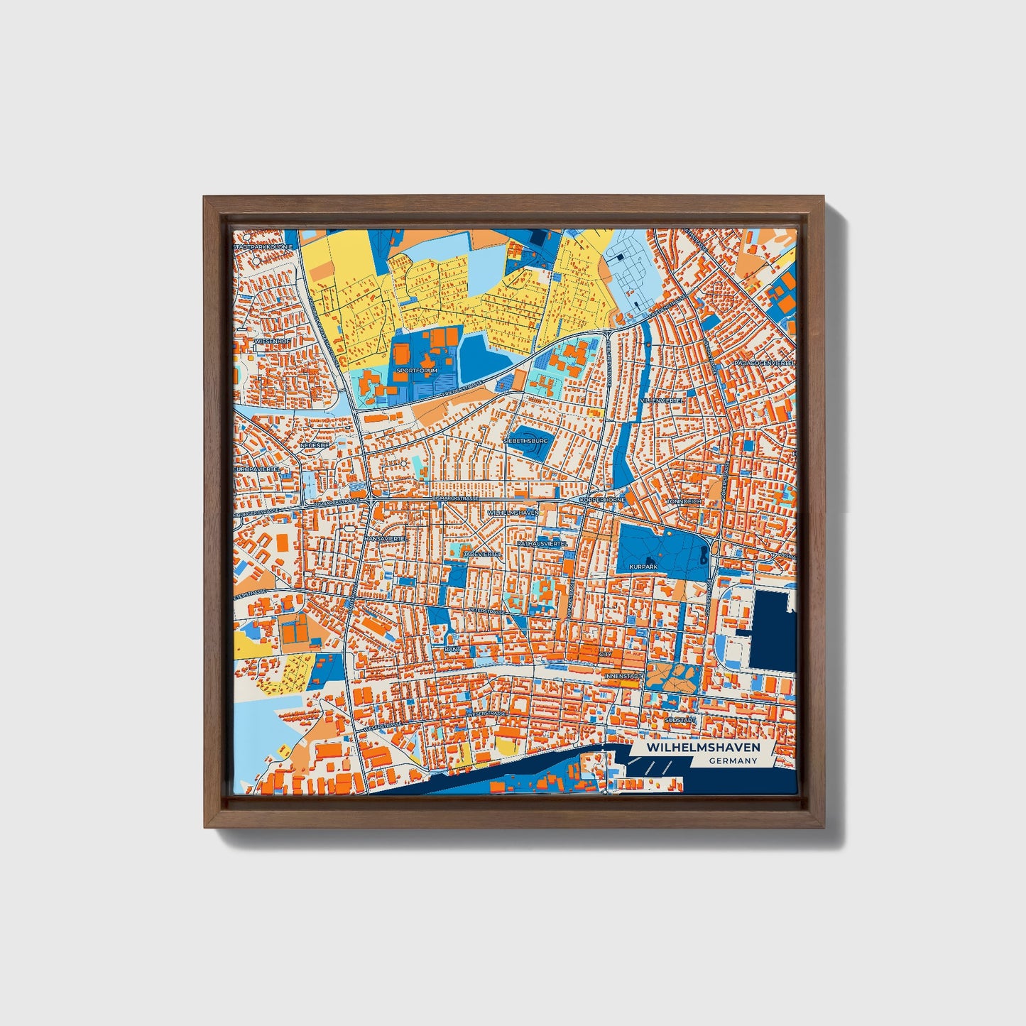 Wilhelmshaven Germany Colorful City Map Canvas Print • Dark Wooden Framed