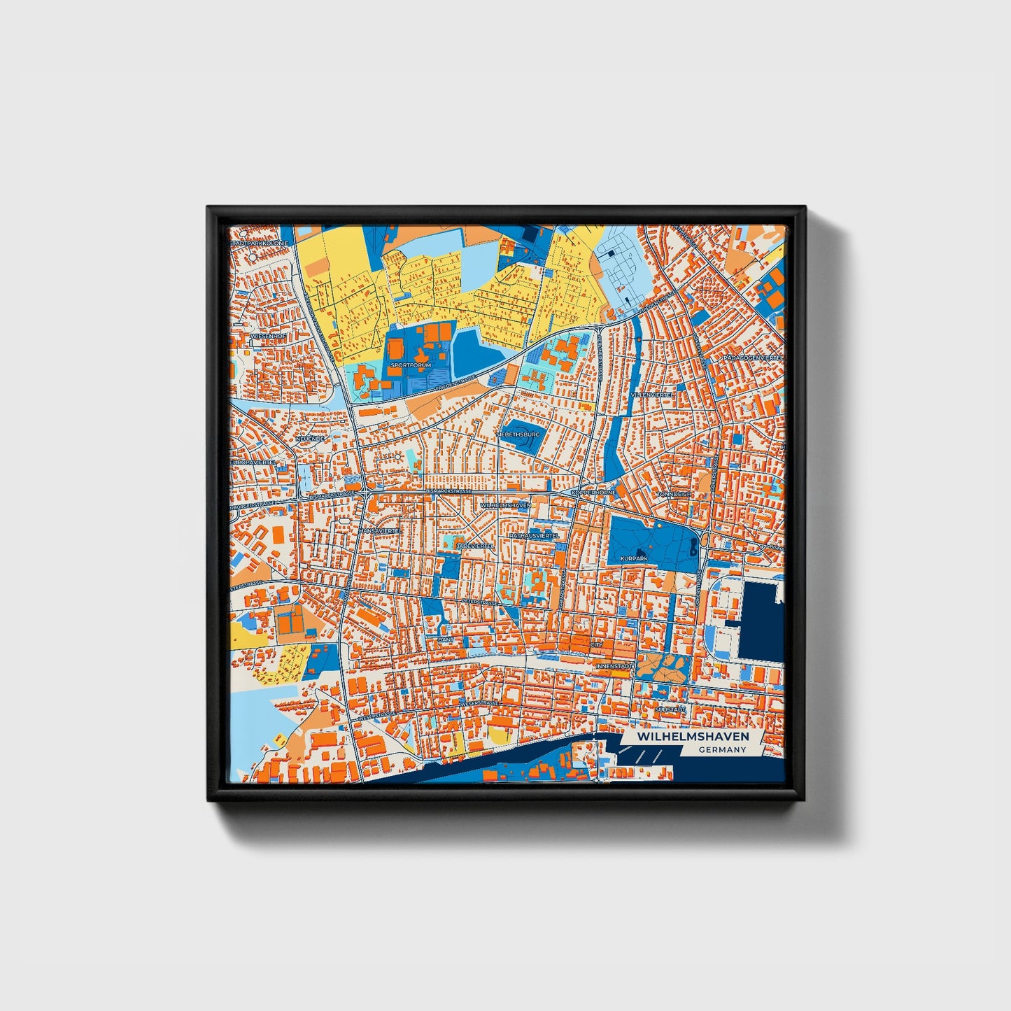 Wilhelmshaven Germany Colorful City Map Canvas Print • Black Framed