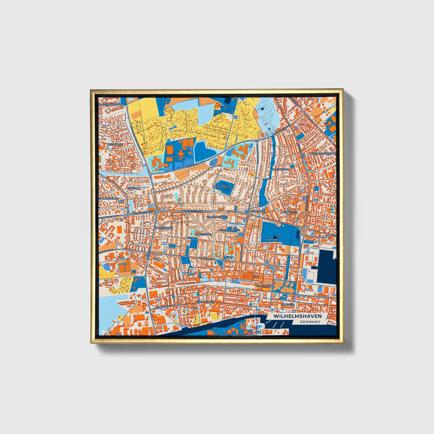Wilhelmshaven Germany Colorful City Map Canvas Print • Gold Framed