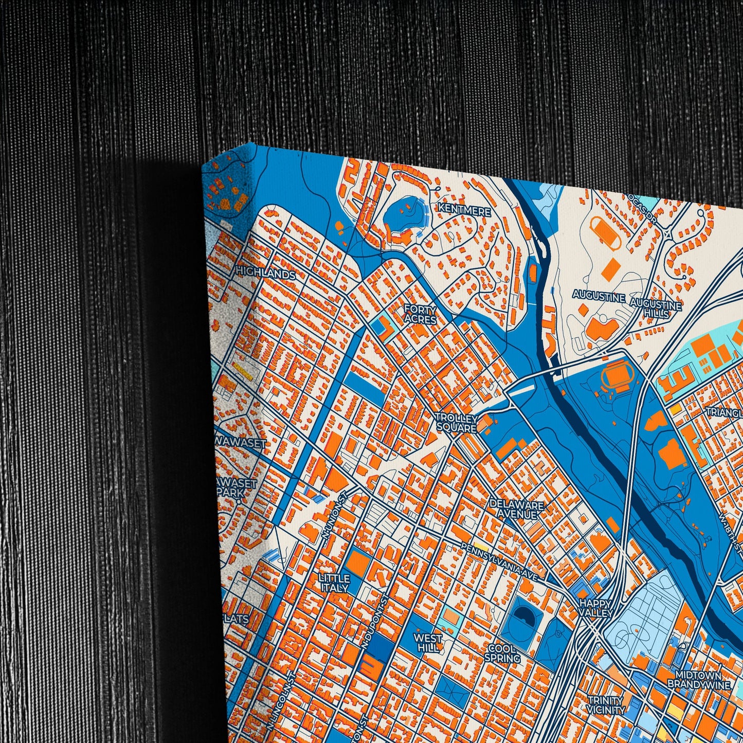 Wilmington Delaware Colorful City Map Canvas Print Detail