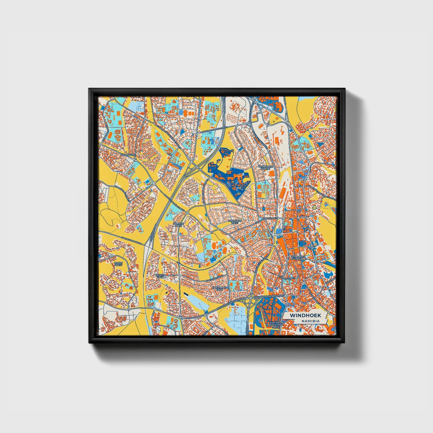 Windhoek Namibia Colorful City Map Canvas Print • Black Framed