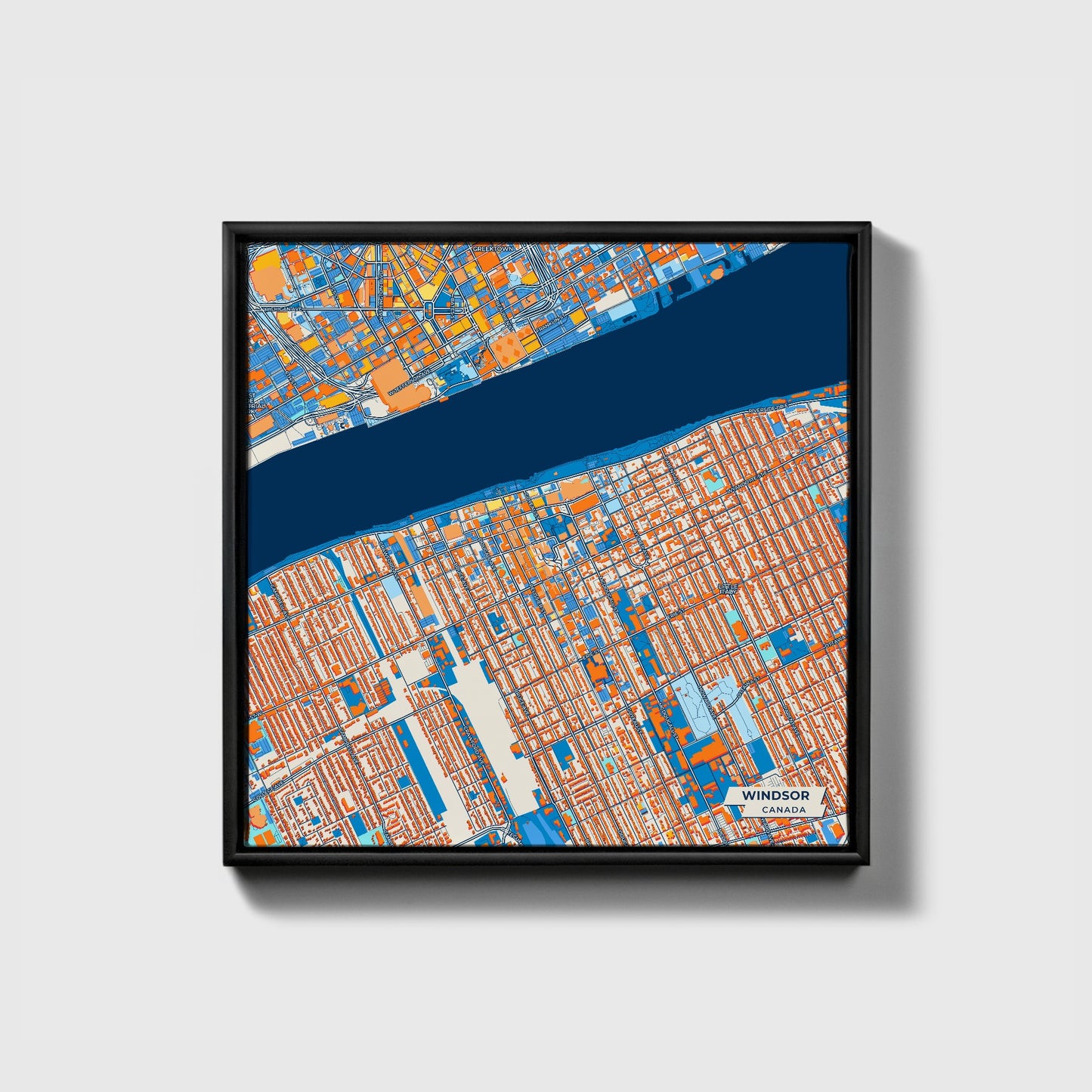 Windsor Canada Colorful City Map Canvas Print • Black Framed