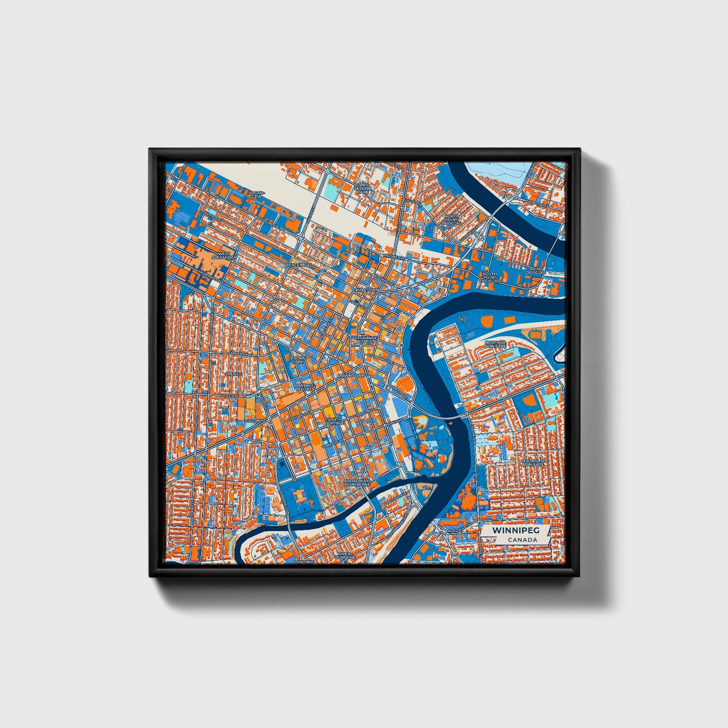 Winnipeg Canada Colorful City Map Canvas Print • Black Framed
