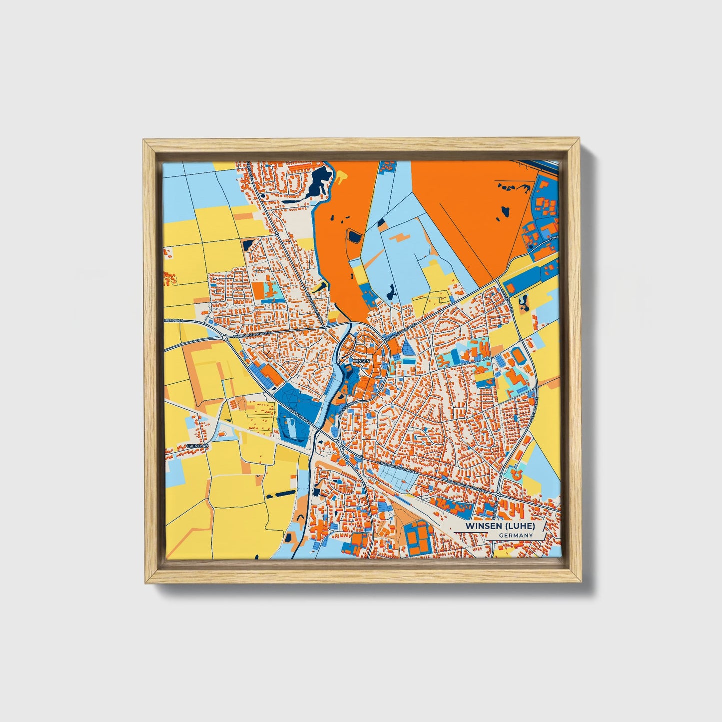 Winsen (Luhe) Germany Colorful City Map Canvas Print • Natural Wooden Framed