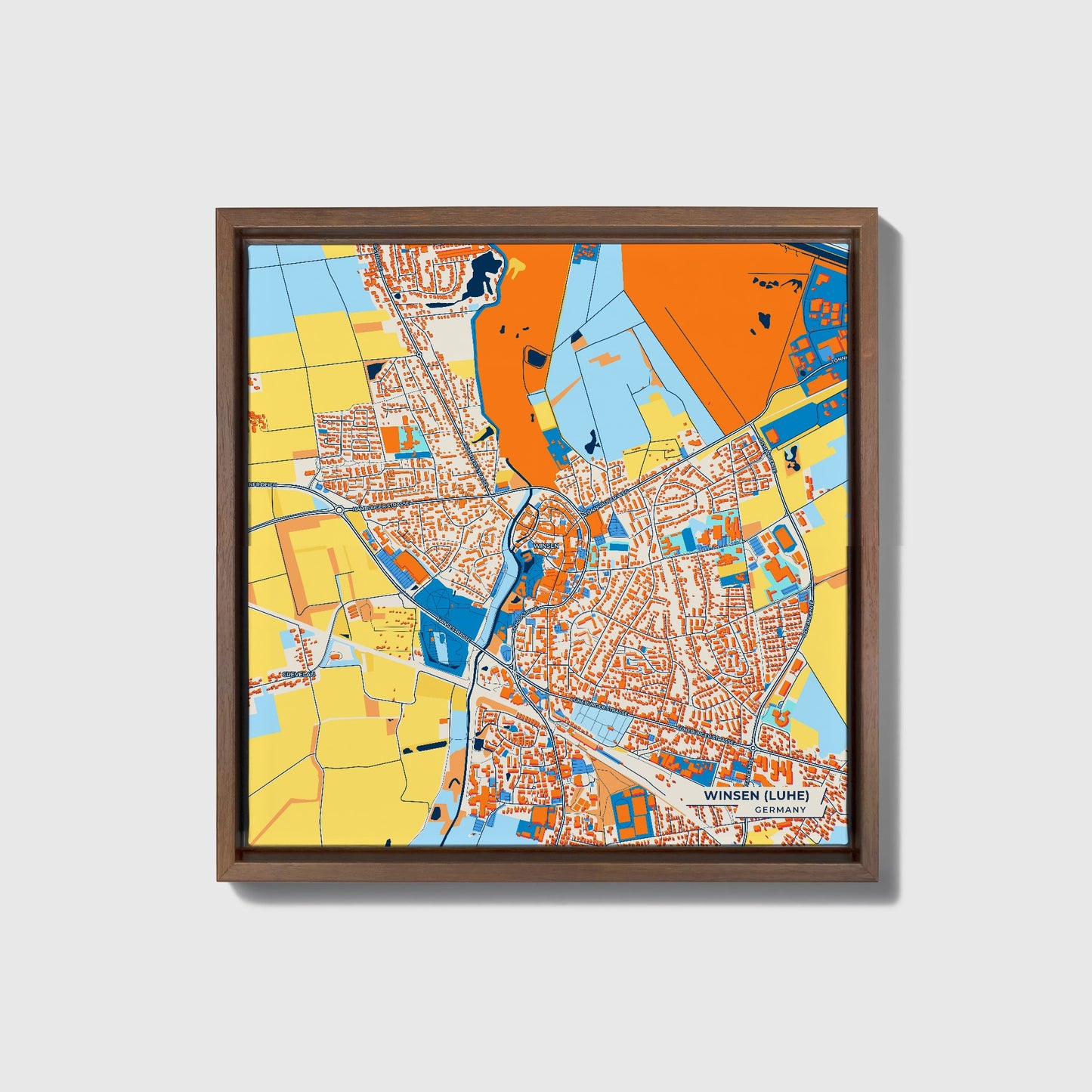 Winsen (Luhe) Germany Colorful City Map Canvas Print • Dark Wooden Framed