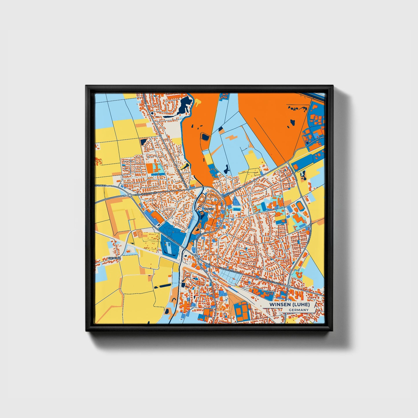 Winsen (Luhe) Germany Colorful City Map Canvas Print • Black Framed