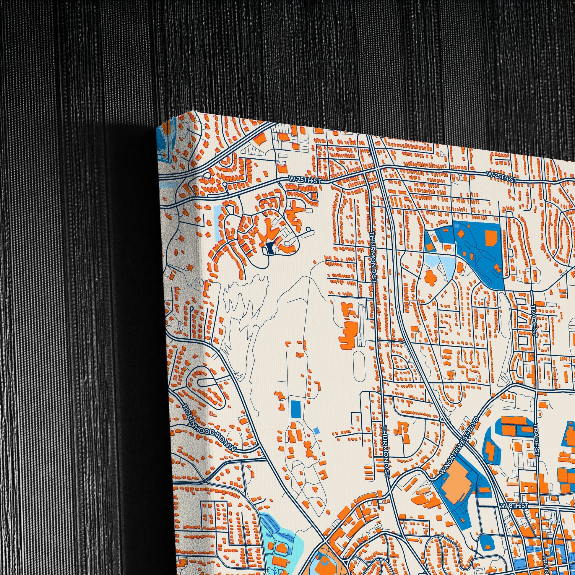 Winston–Salem North Carolina Colorful City Map Canvas Print Detail