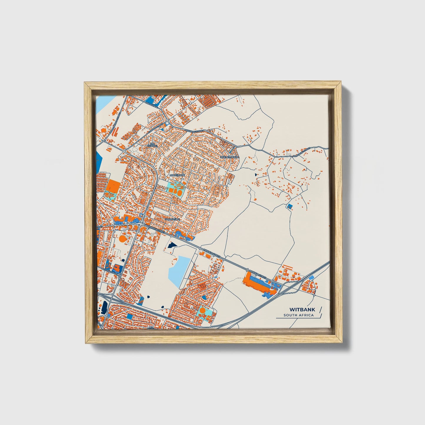 Witbank South Africa Colorful City Map Canvas Print • Natural Wooden Framed