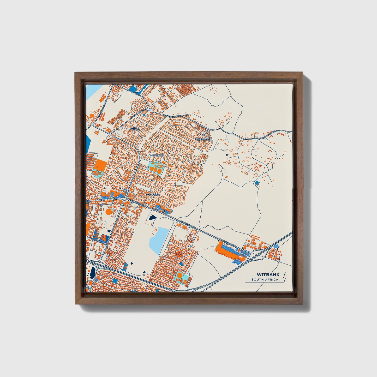 Witbank South Africa Colorful City Map Canvas Print • Dark Wooden Framed