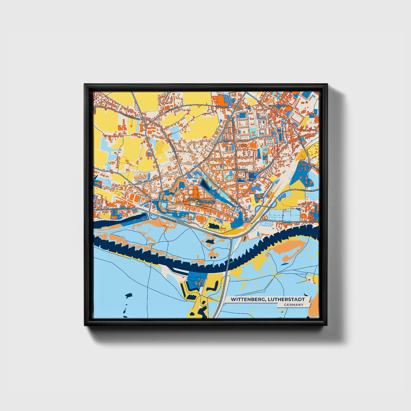 Wittenberg, Lutherstadt Germany Colorful City Map Canvas Print • Black Framed