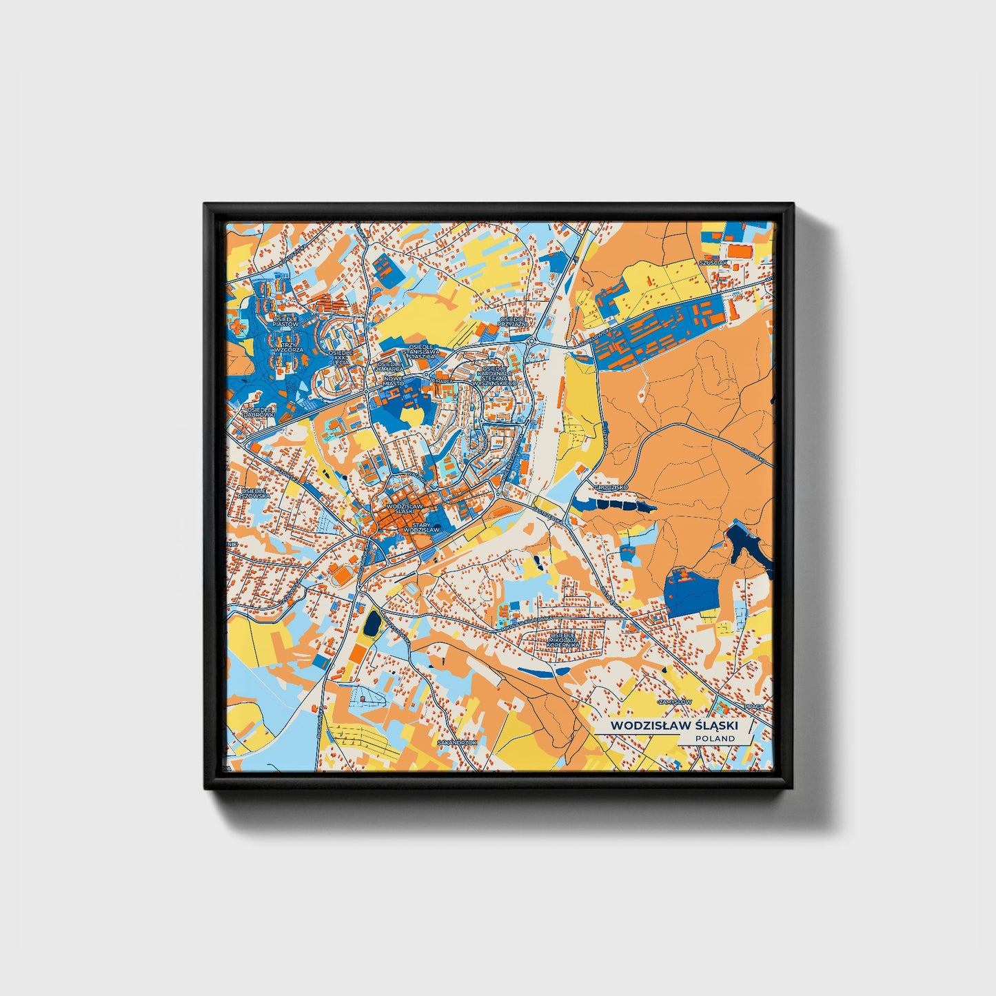 Wodzisław Śląski Poland Colorful City Map Canvas Print • Black Framed