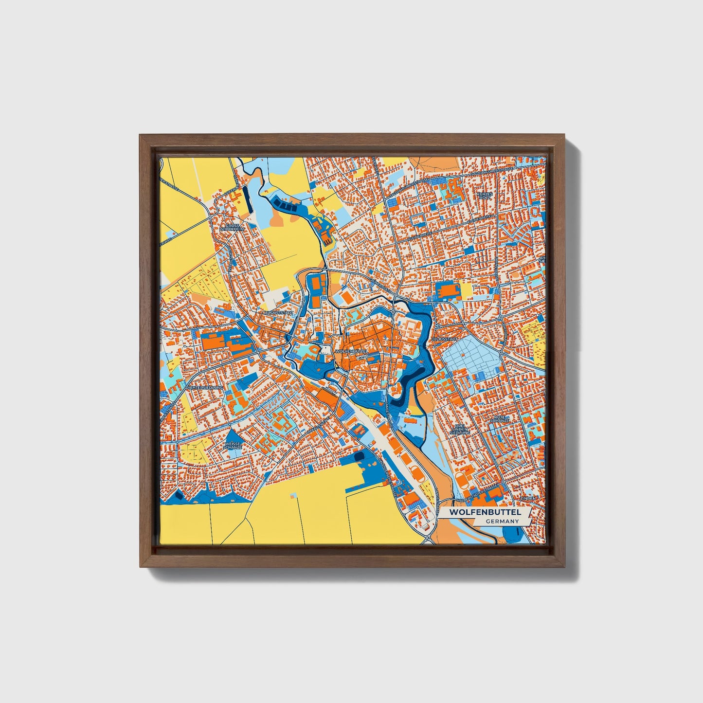 Wolfenbüttel Germany Colorful City Map Canvas Print • Dark Wooden Framed