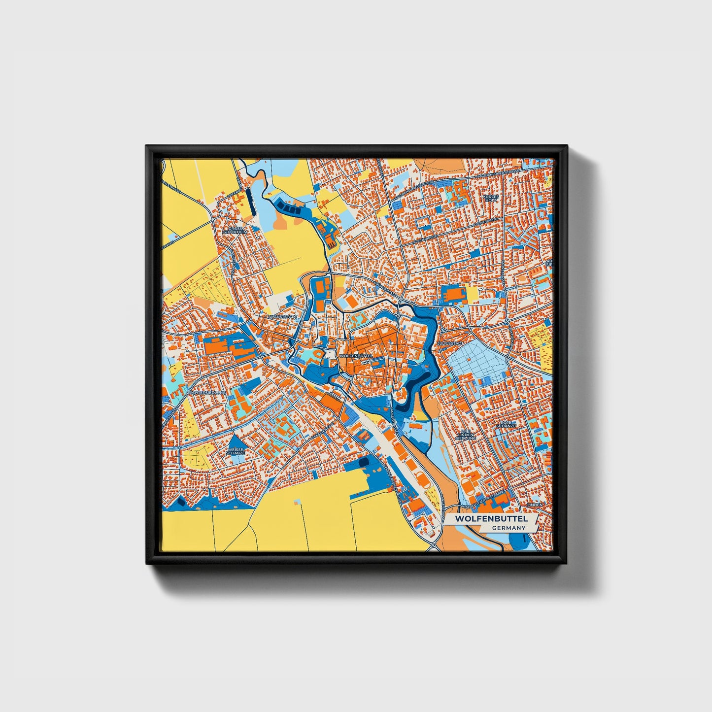 Wolfenbüttel Germany Colorful City Map Canvas Print • Black Framed