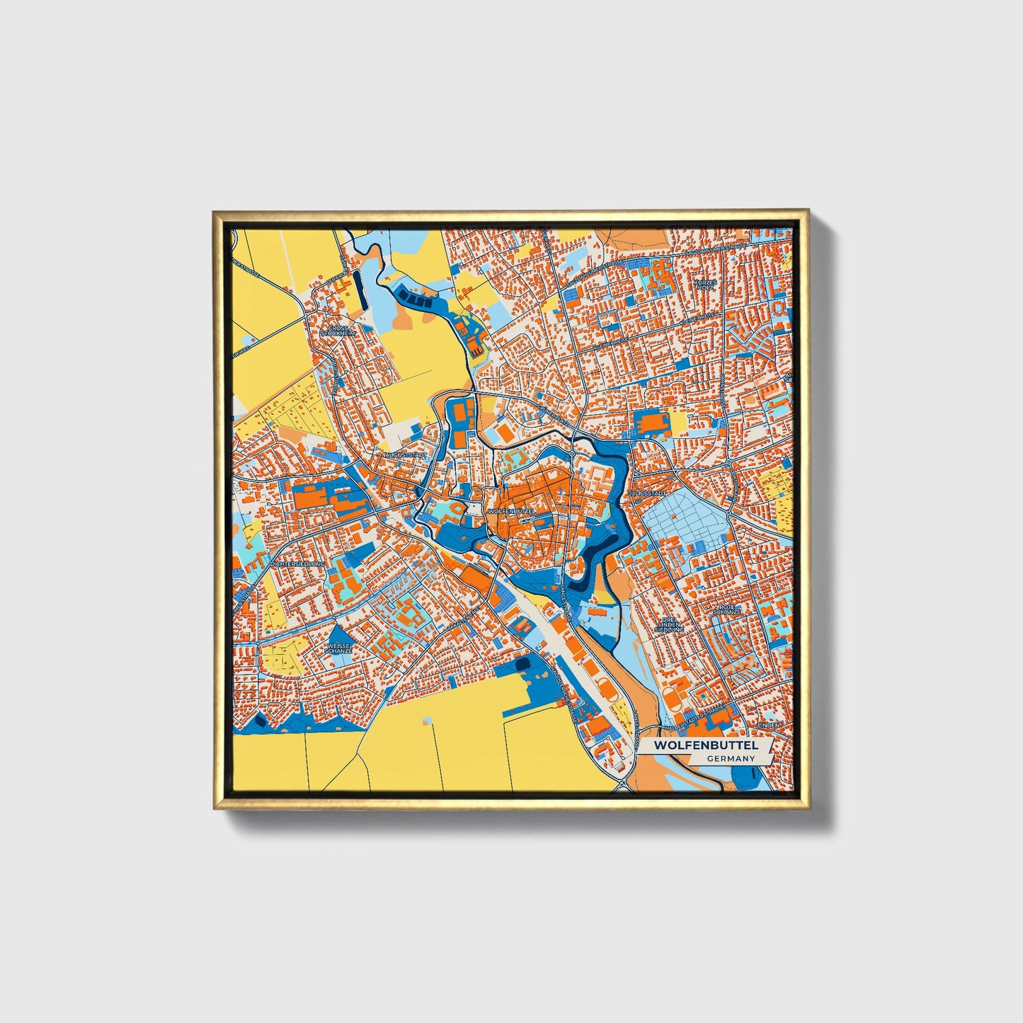 Wolfenbüttel Germany Colorful City Map Canvas Print • Gold Framed