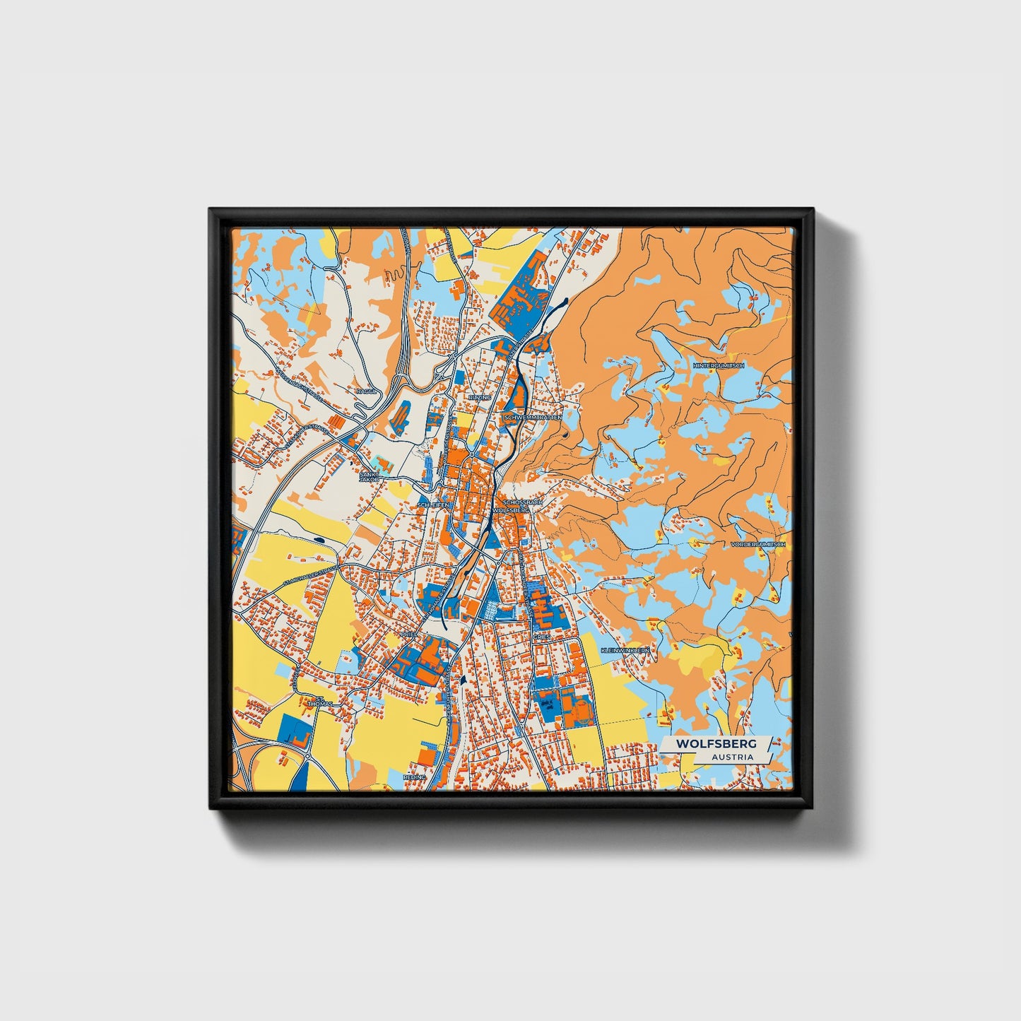 Wolfsberg Austria Colorful City Map Canvas Print • Black Framed