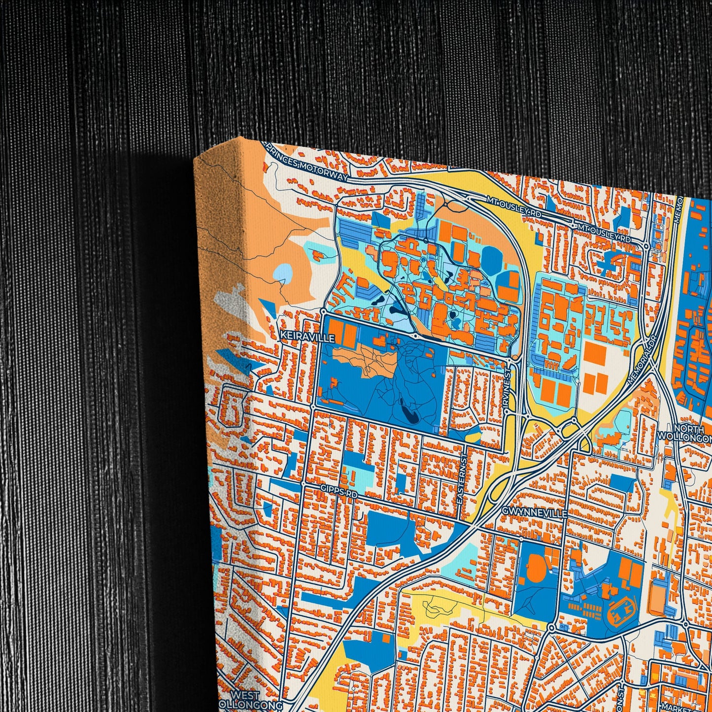 Wollongong Australia Colorful City Map Canvas Print Detail