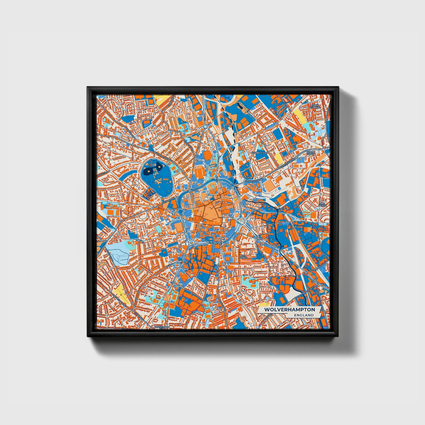 Wolverhampton England Colorful City Map Canvas Print • Black Framed