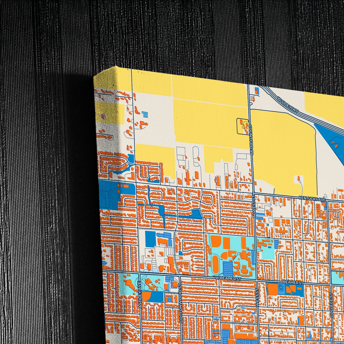 Woodland California Colorful City Map Canvas Print Detail