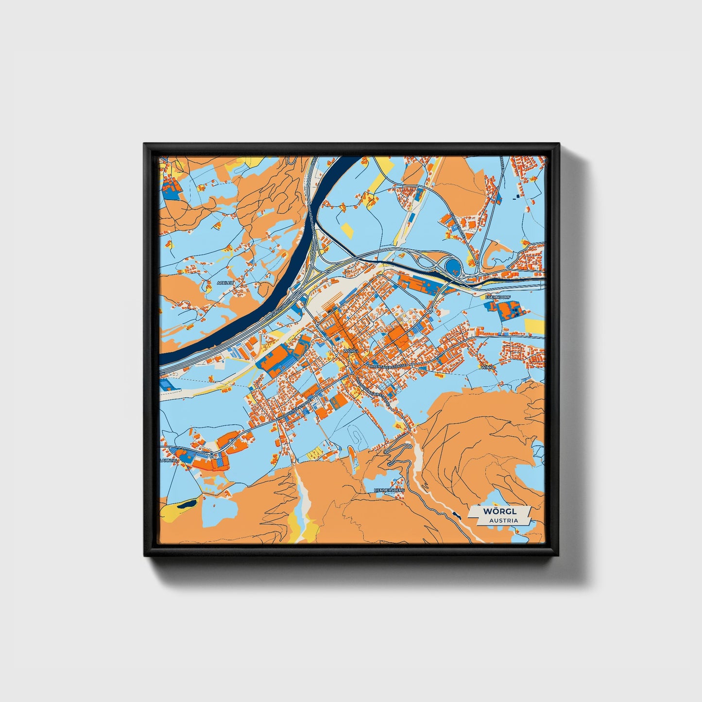 Wörgl Austria Colorful City Map Canvas Print • Black Framed