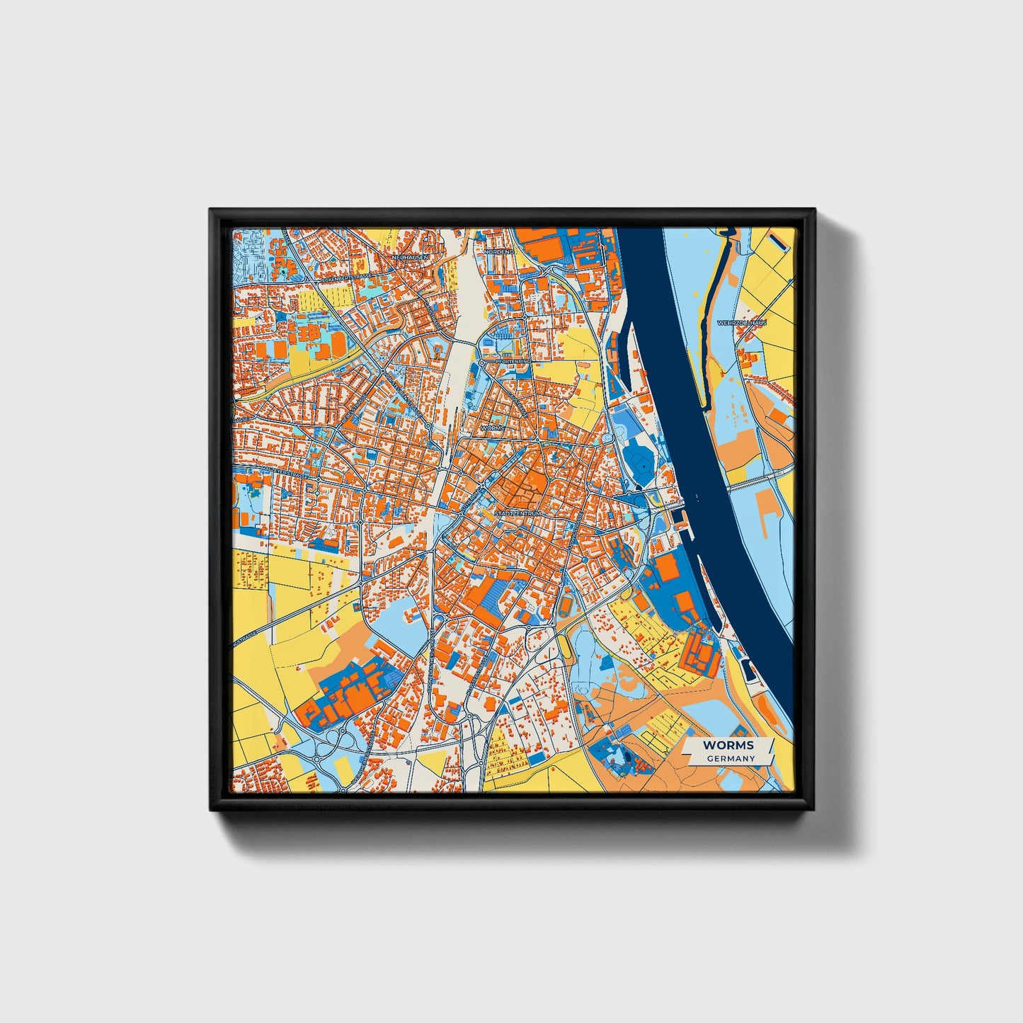 Worms Germany Colorful City Map Canvas Print • Black Framed