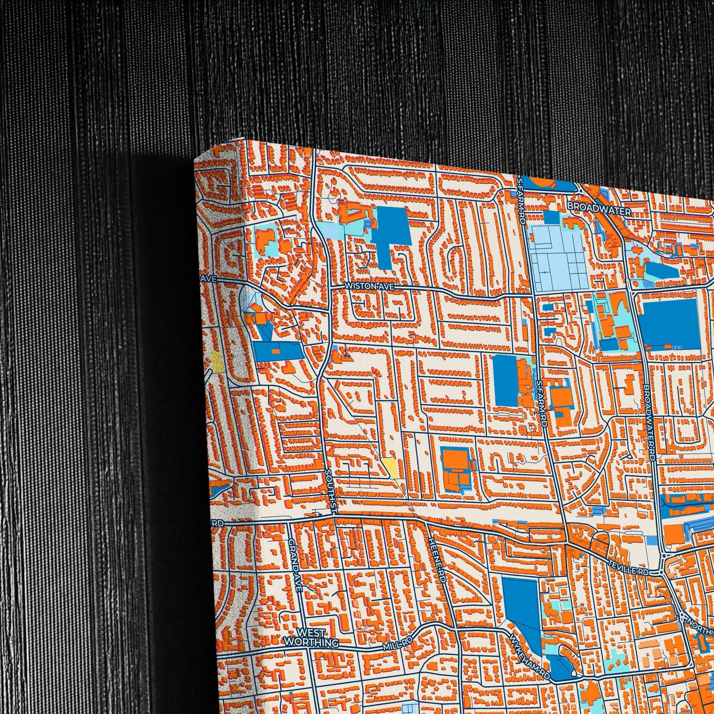 Worthing England Colorful City Map Canvas Print Detail
