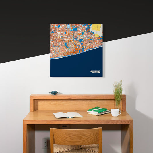 Worthing England Colorful City Map Canvas Print Scene