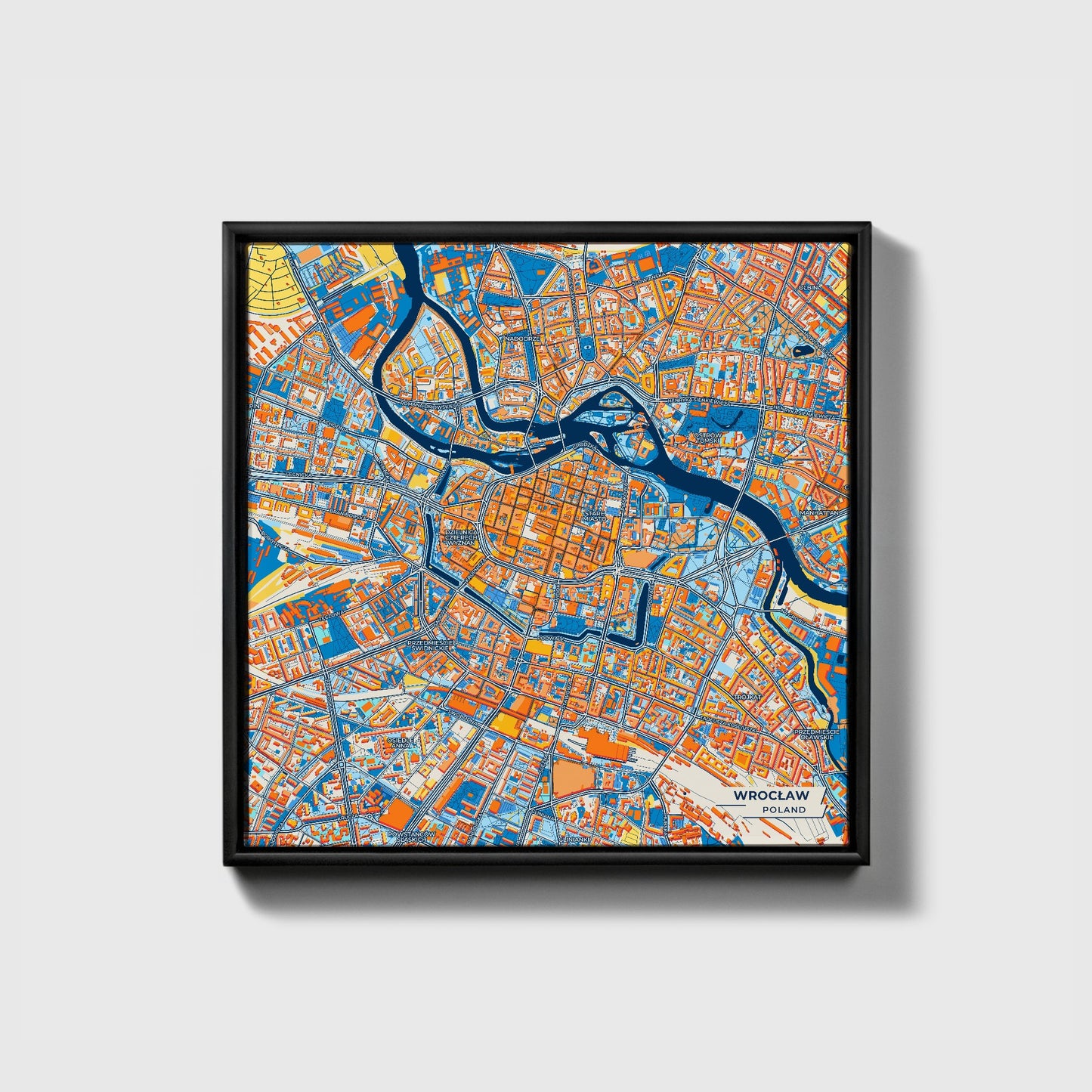 Wrocław Poland Colorful City Map Canvas Print • Black Framed
