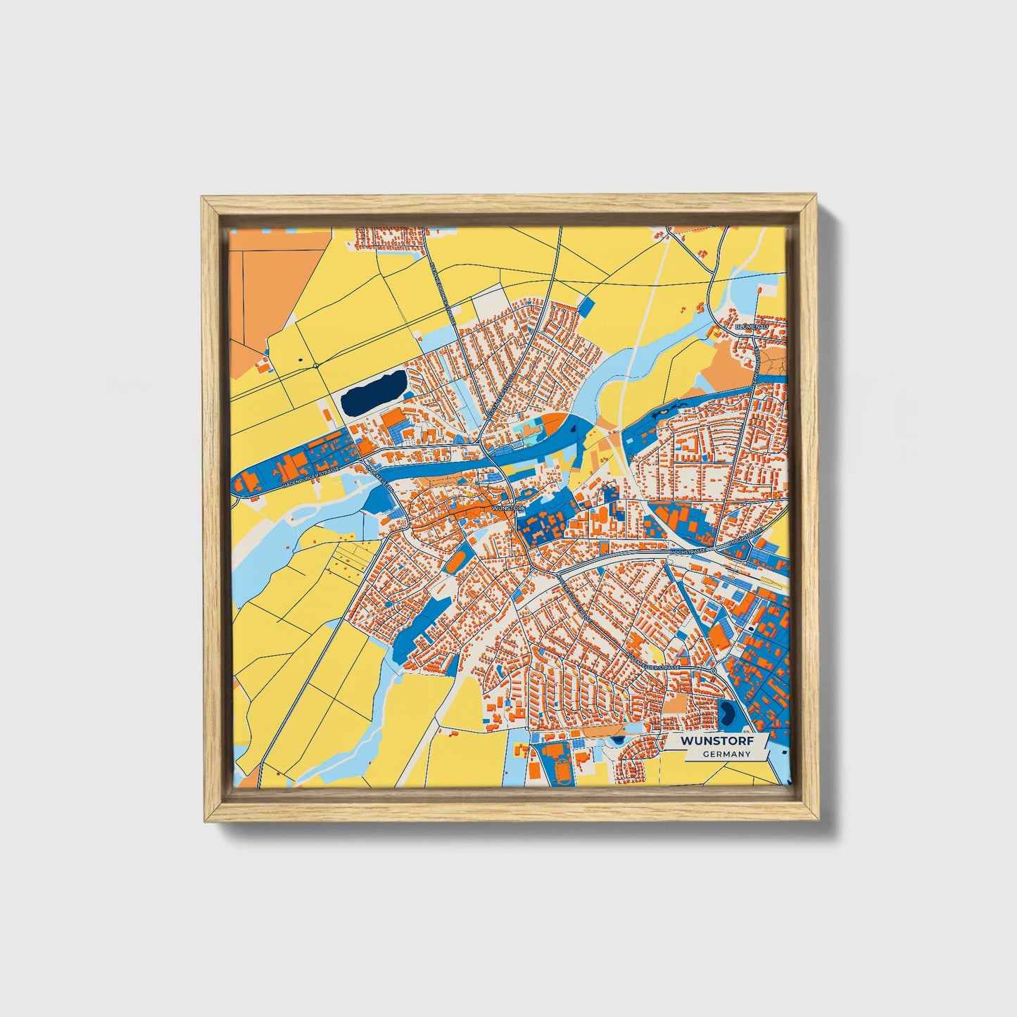 Wunstorf Germany Colorful City Map Canvas Print • Natural Wooden Framed