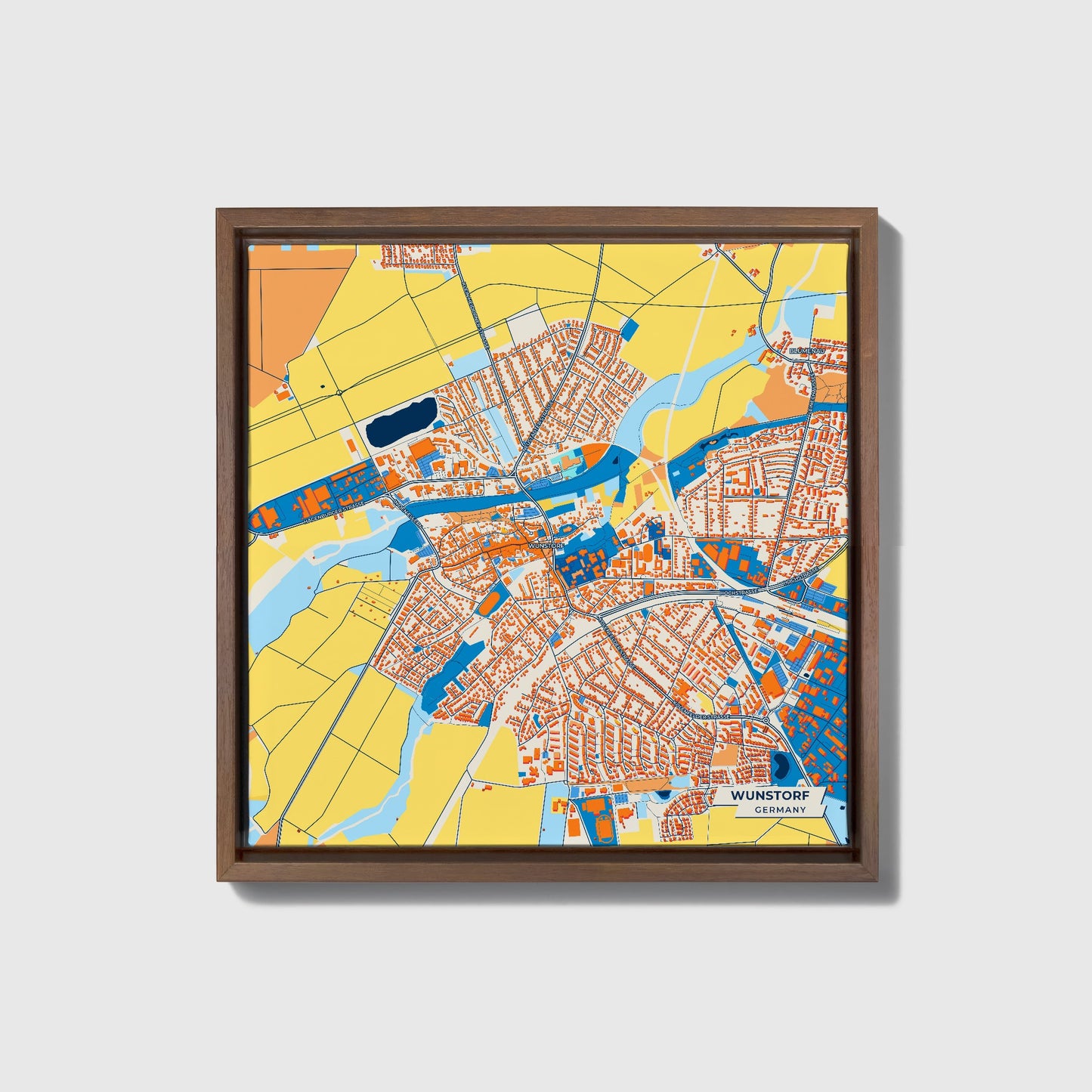 Wunstorf Germany Colorful City Map Canvas Print • Dark Wooden Framed