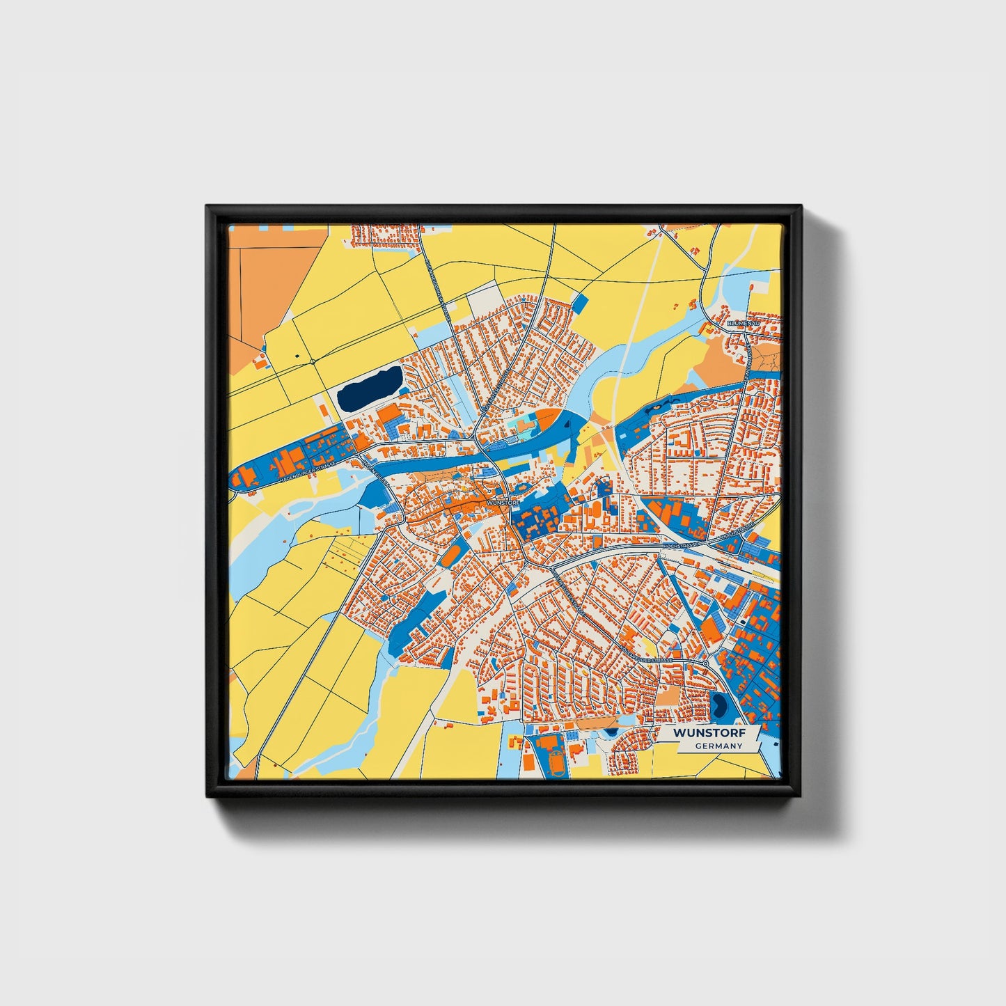 Wunstorf Germany Colorful City Map Canvas Print • Black Framed
