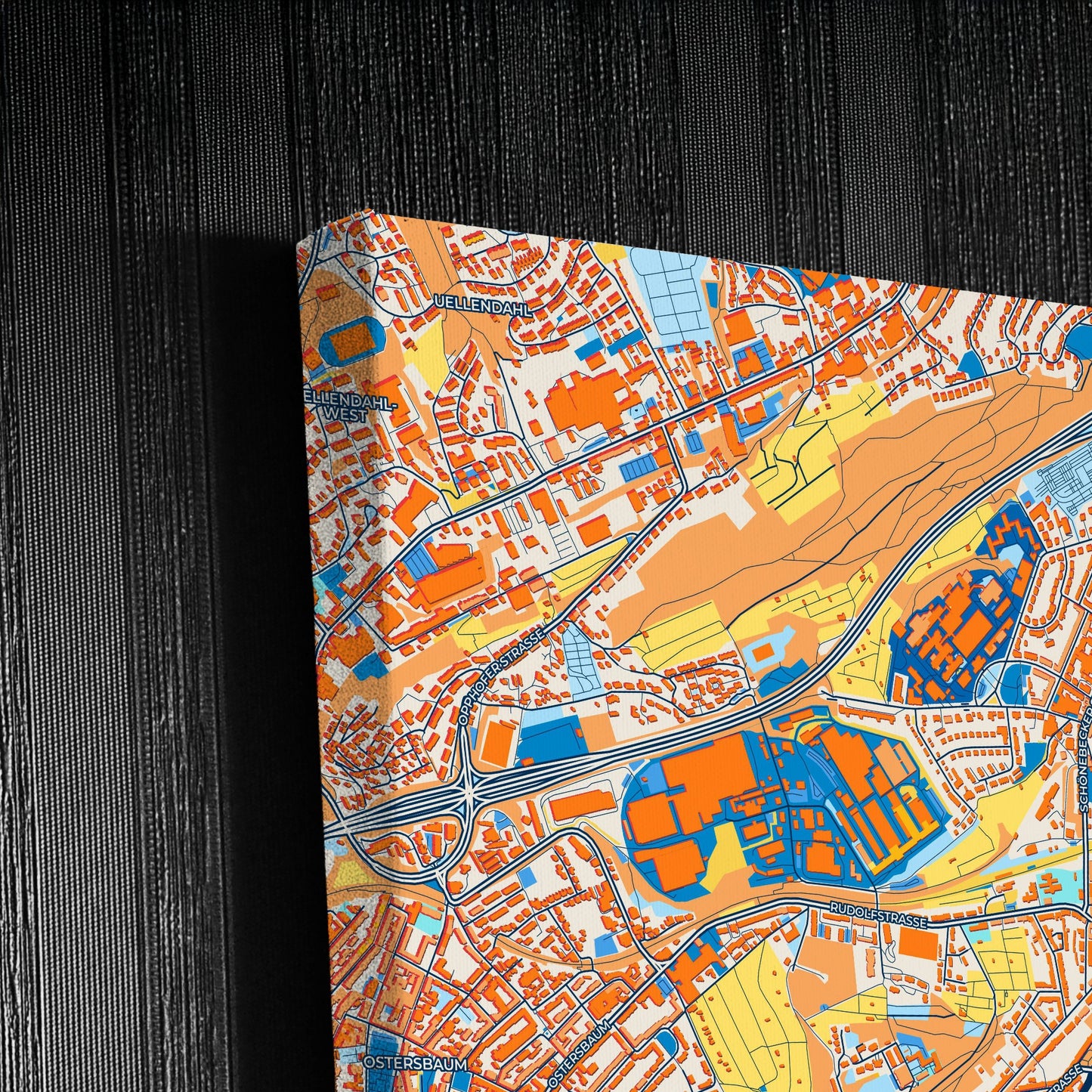 Wuppertal Germany Colorful City Map Canvas Print Detail