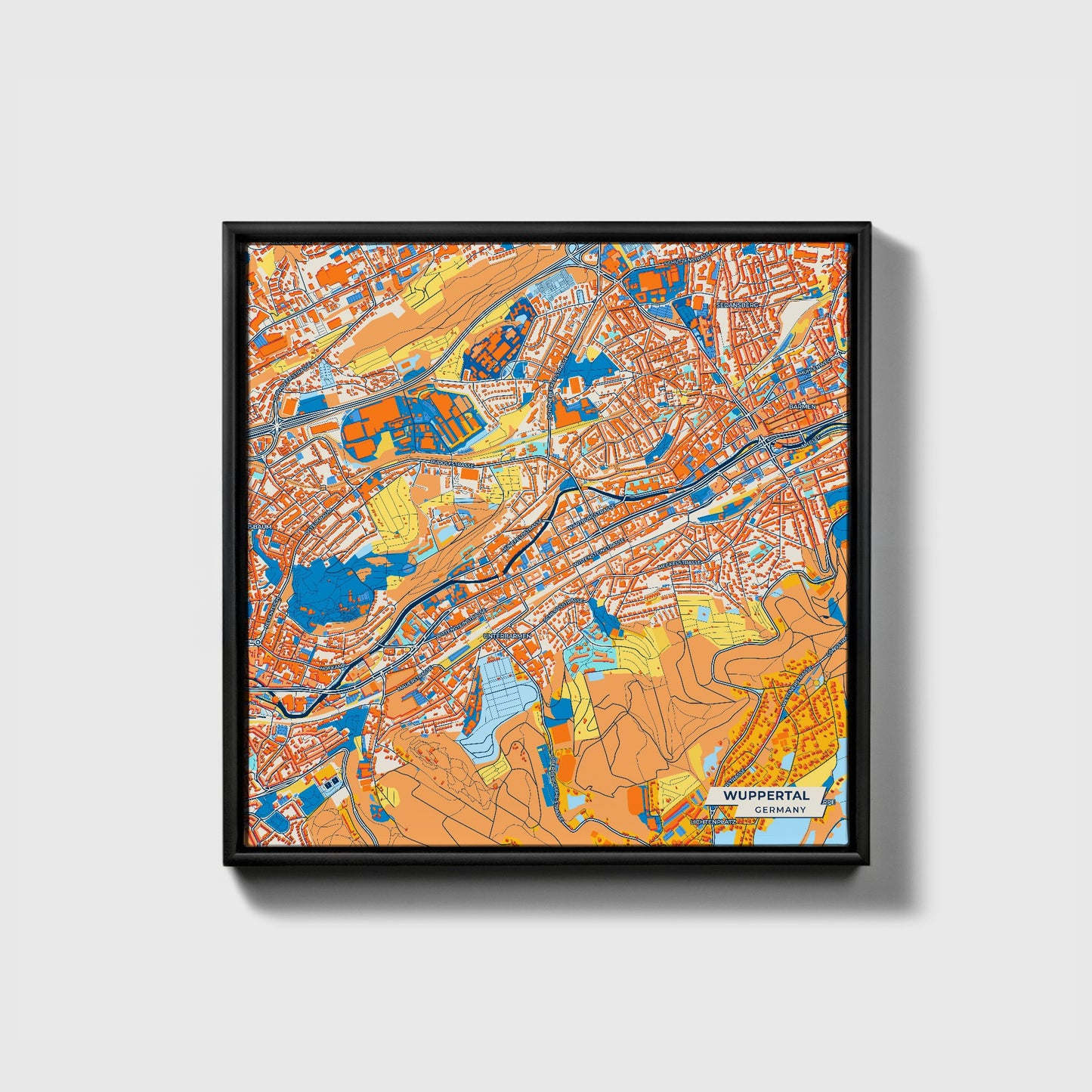 Wuppertal Germany Colorful City Map Canvas Print • Black Framed