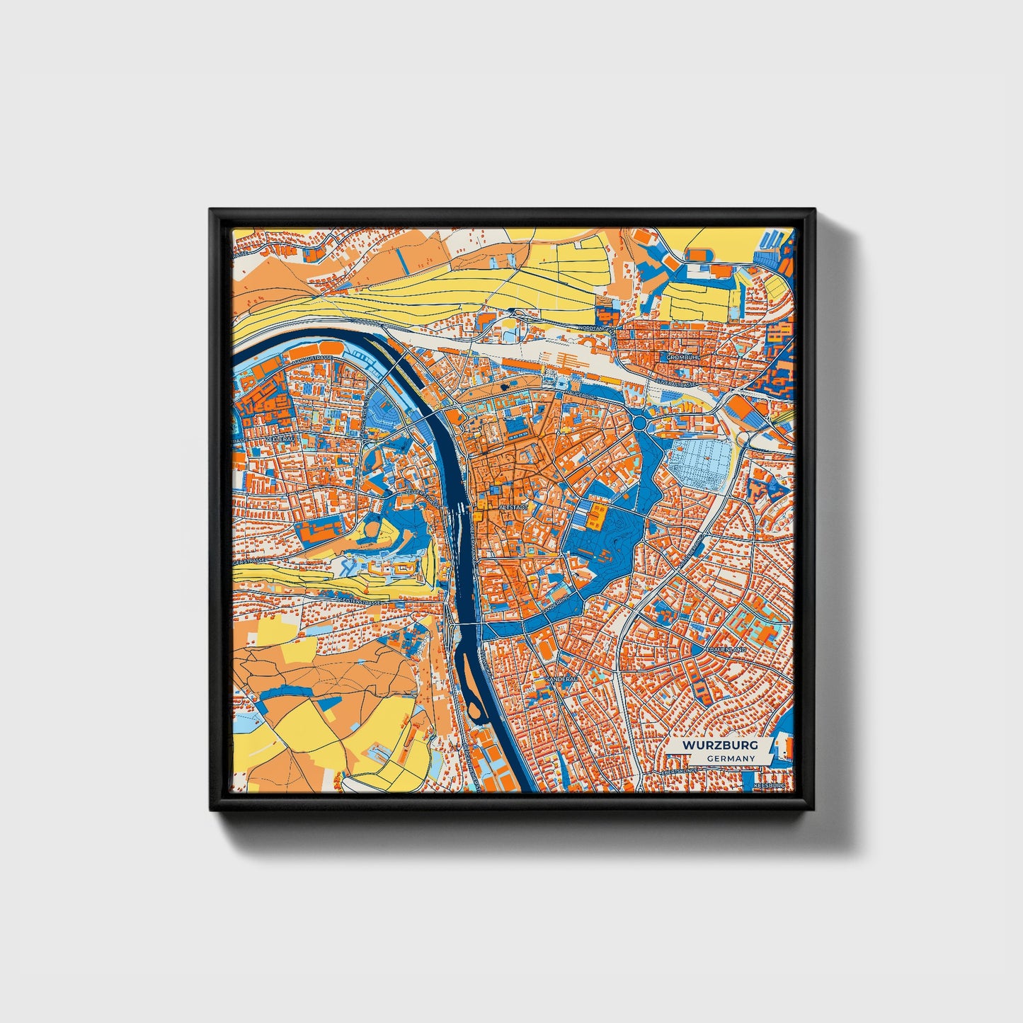 Würzburg Germany Colorful City Map Canvas Print • Black Framed