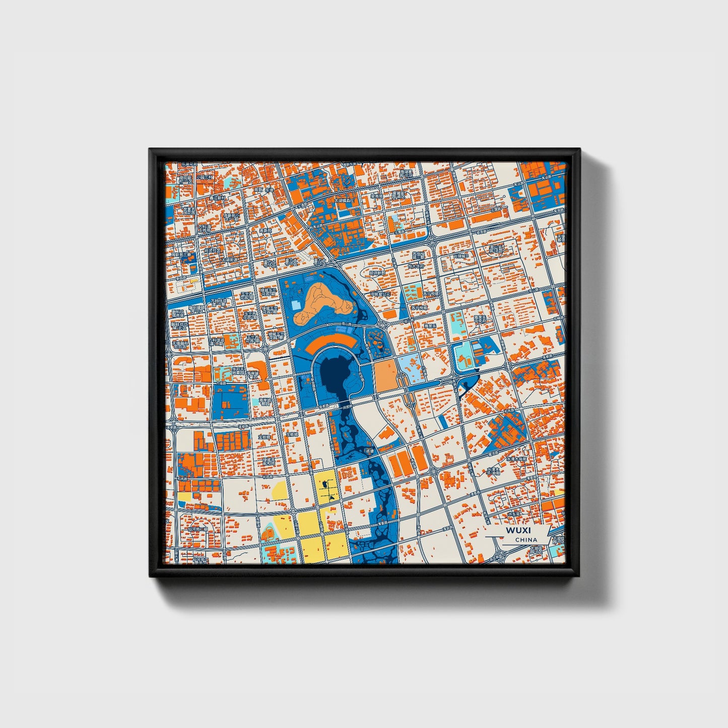 Wuxi China Colorful City Map Canvas Print • Black Framed