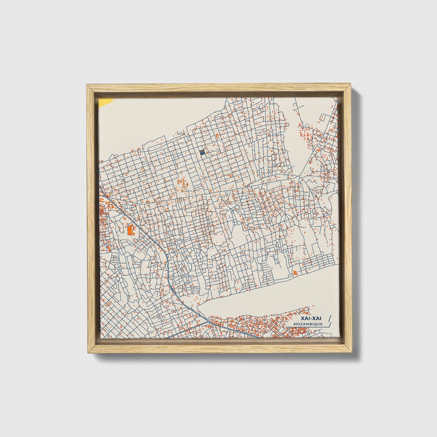 Xai-Xai Mozambique Colorful City Map Canvas Print • Natural Wooden Framed