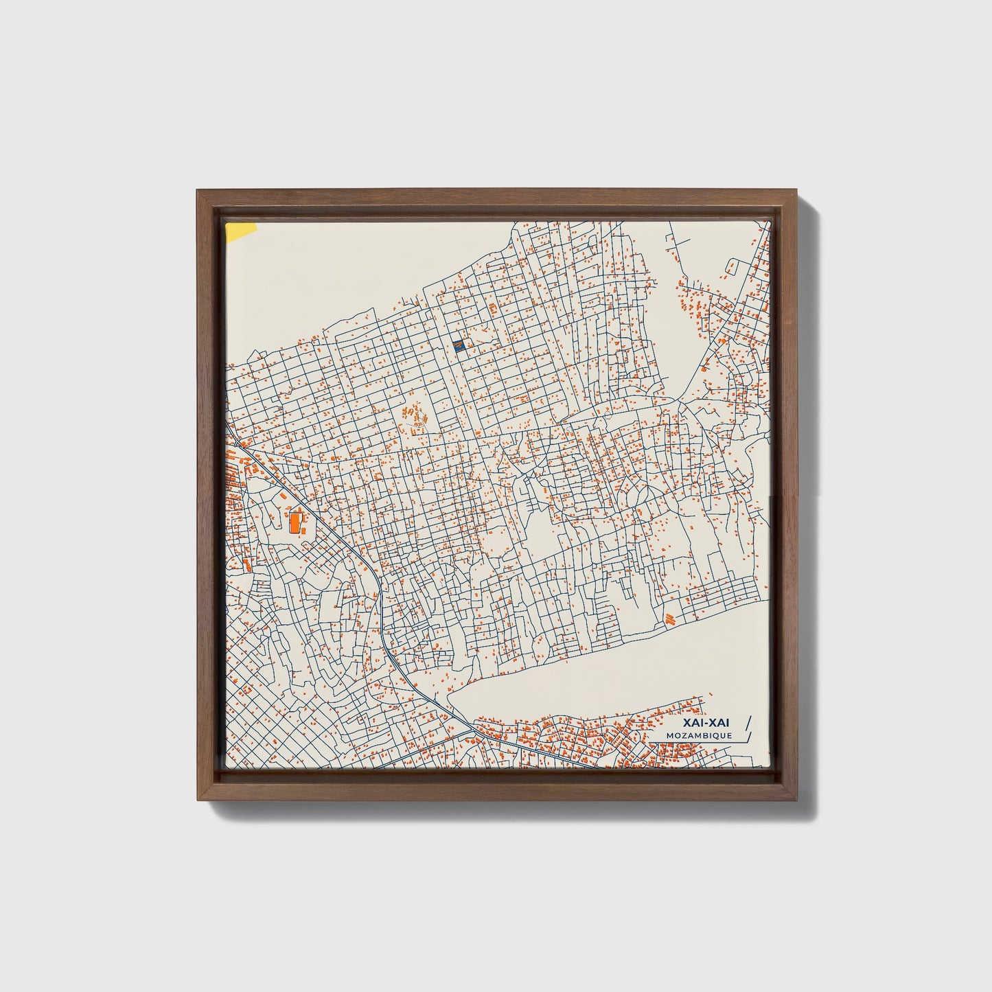 Xai-Xai Mozambique Colorful City Map Canvas Print • Dark Wooden Framed
