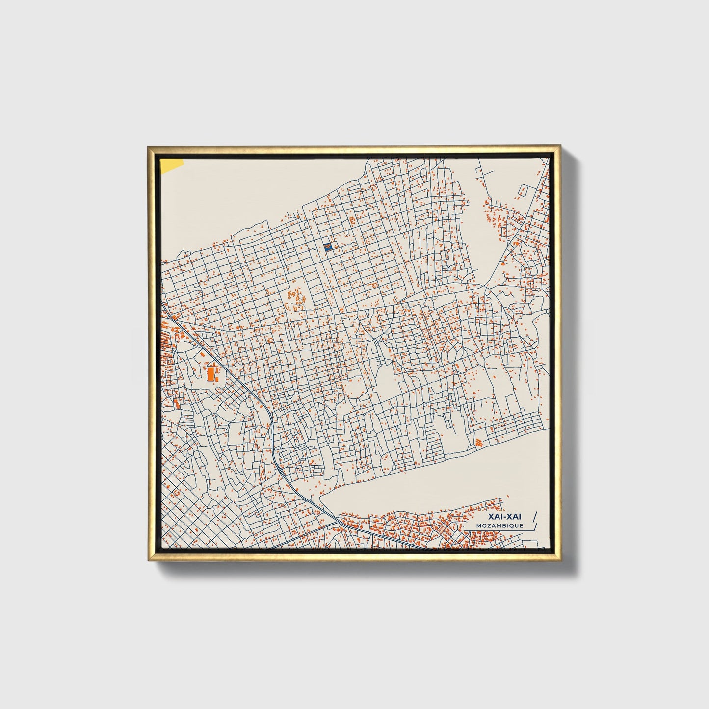 Xai-Xai Mozambique Colorful City Map Canvas Print • Gold Framed