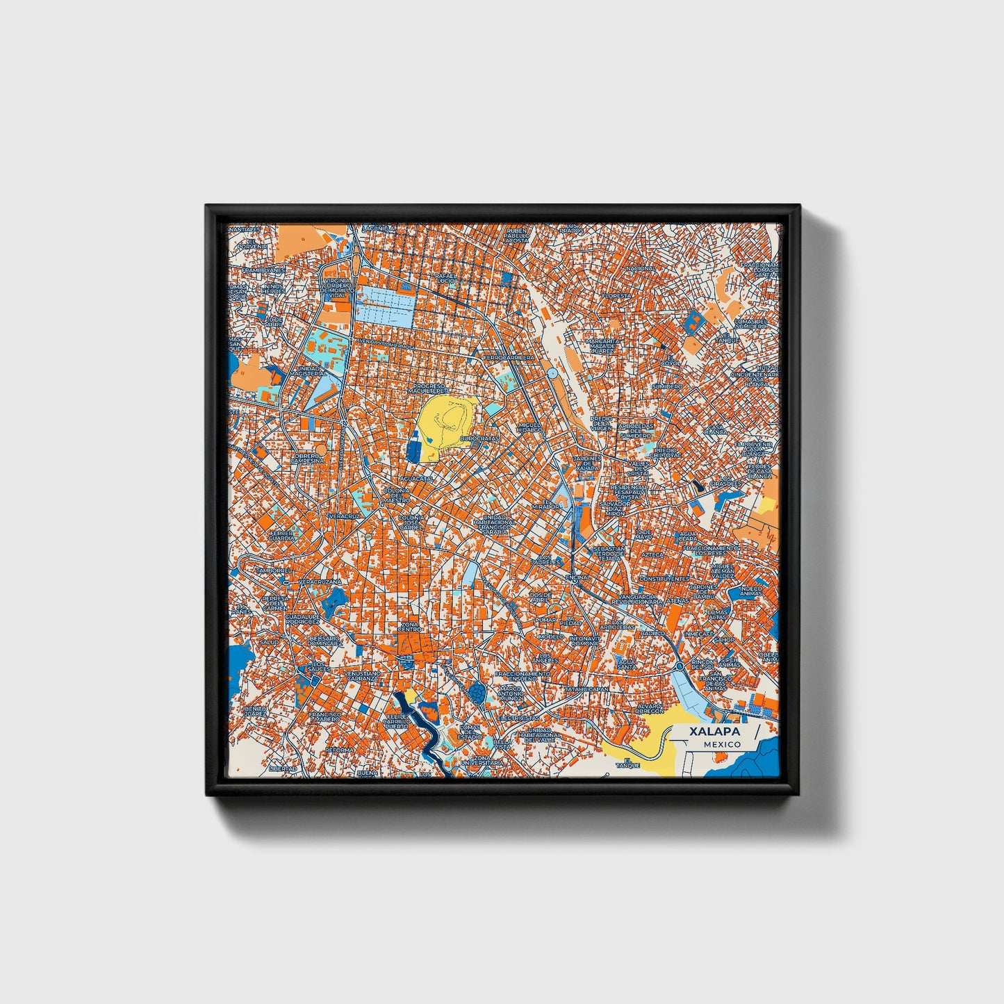 Xalapa Mexico Colorful City Map Canvas Print • Black Framed