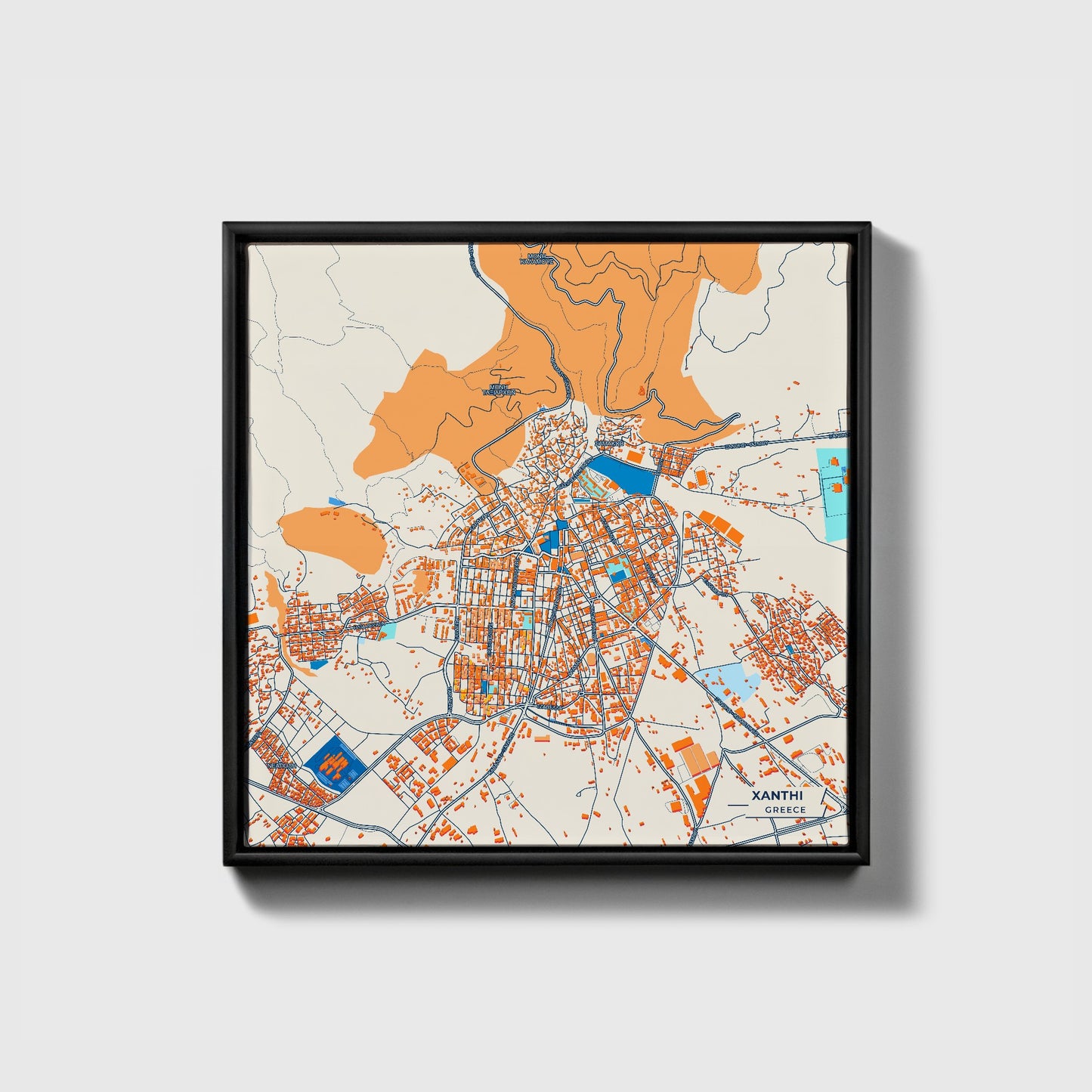 Ξανθι Greece Colorful City Map Canvas Print • Black Framed