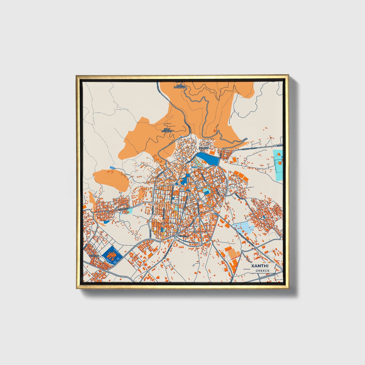 Ξανθι Greece Colorful City Map Canvas Print • Gold Framed