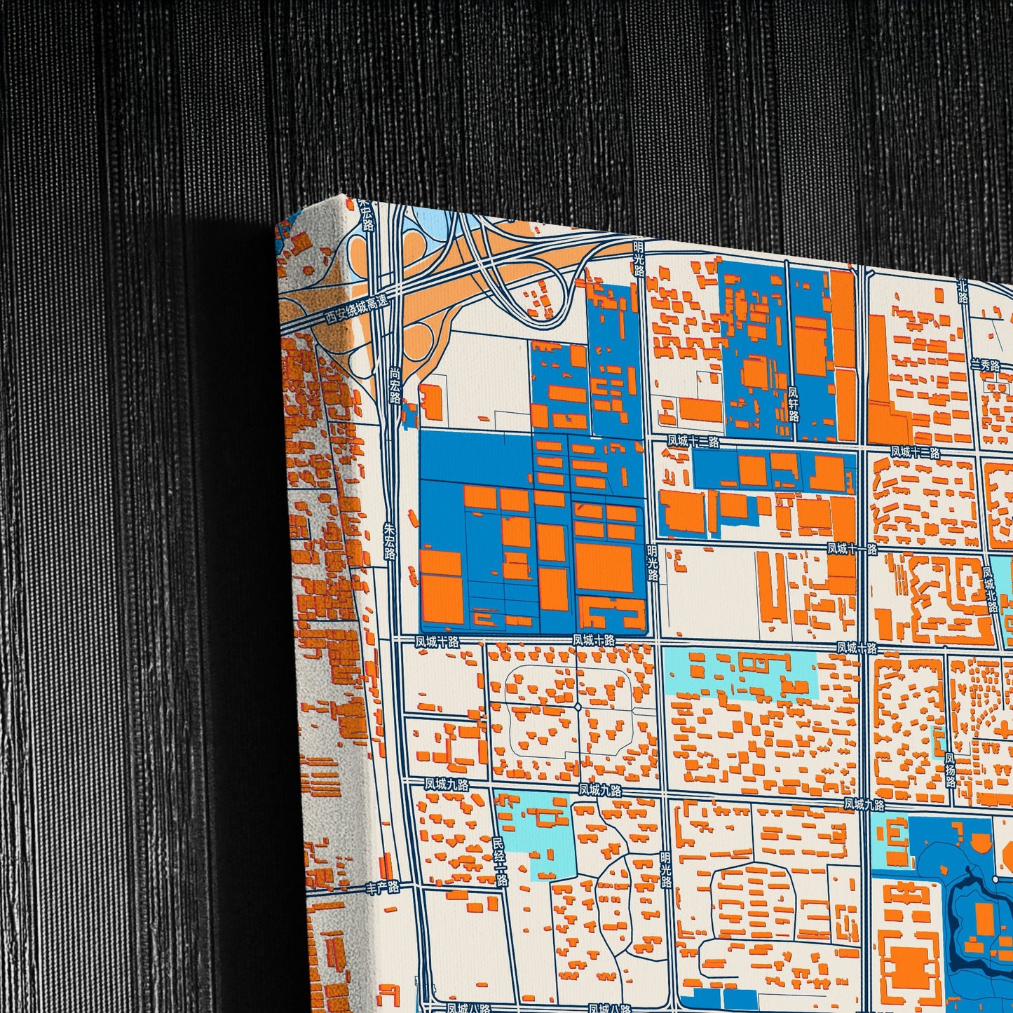 Xi An China Colorful City Map Canvas Print Detail