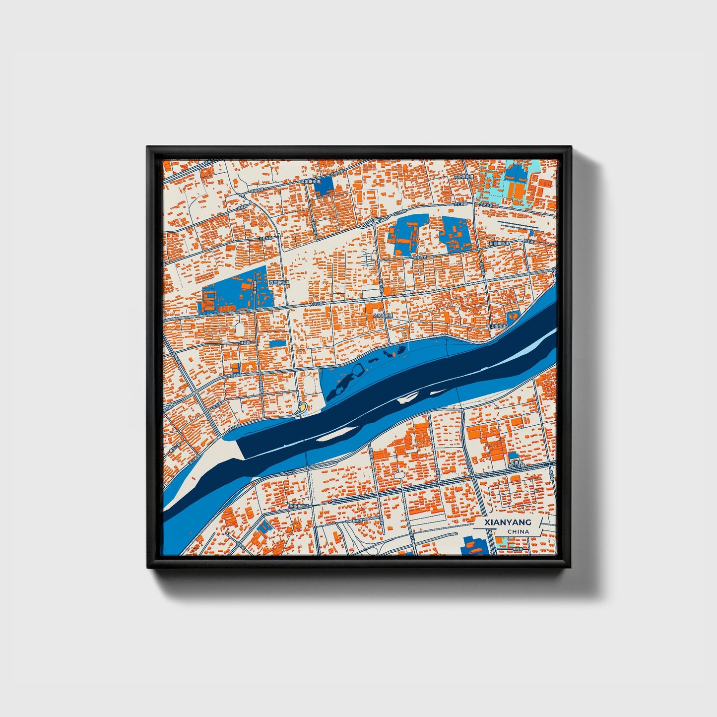 Xianyang China Colorful City Map Canvas Print • Black Framed
