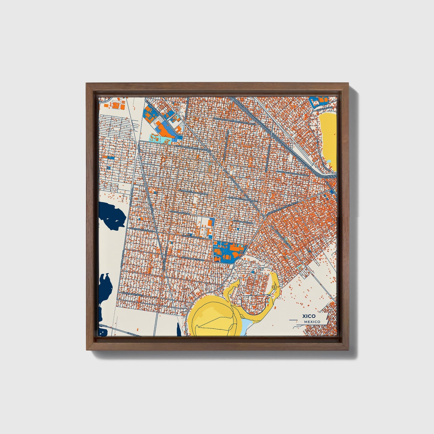 Xico Mexico Colorful City Map Canvas Print • Dark Wooden Framed