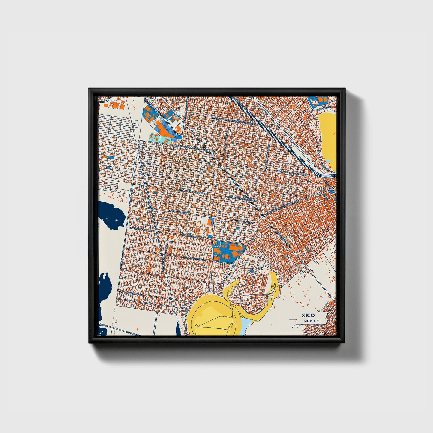Xico Mexico Colorful City Map Canvas Print • Black Framed
